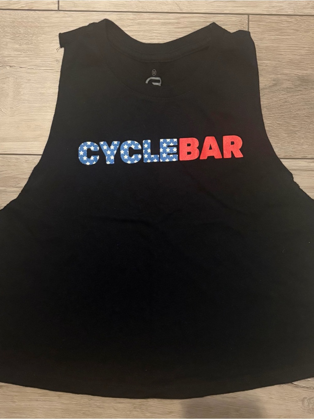 Cyclebar Black Crop Tank with Red and Blue Logo
